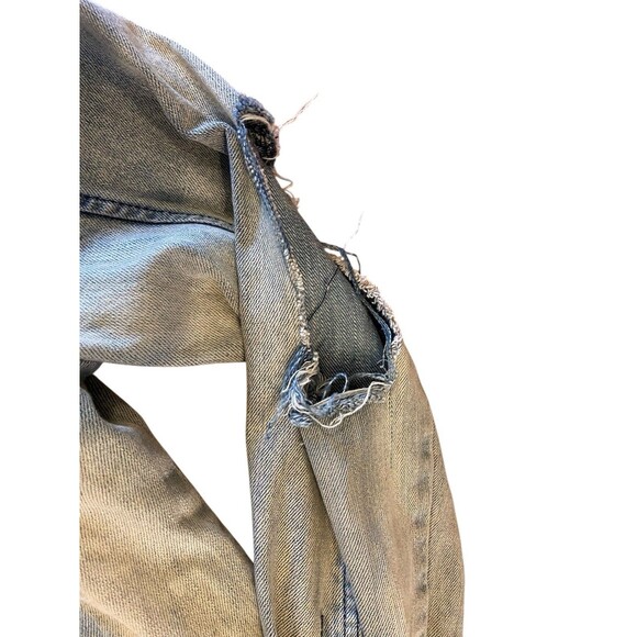Upcycled Saint Pablo Patch Denim Jacket OOAK Distressed Bleached Street Grunge - Picture 10 of 16